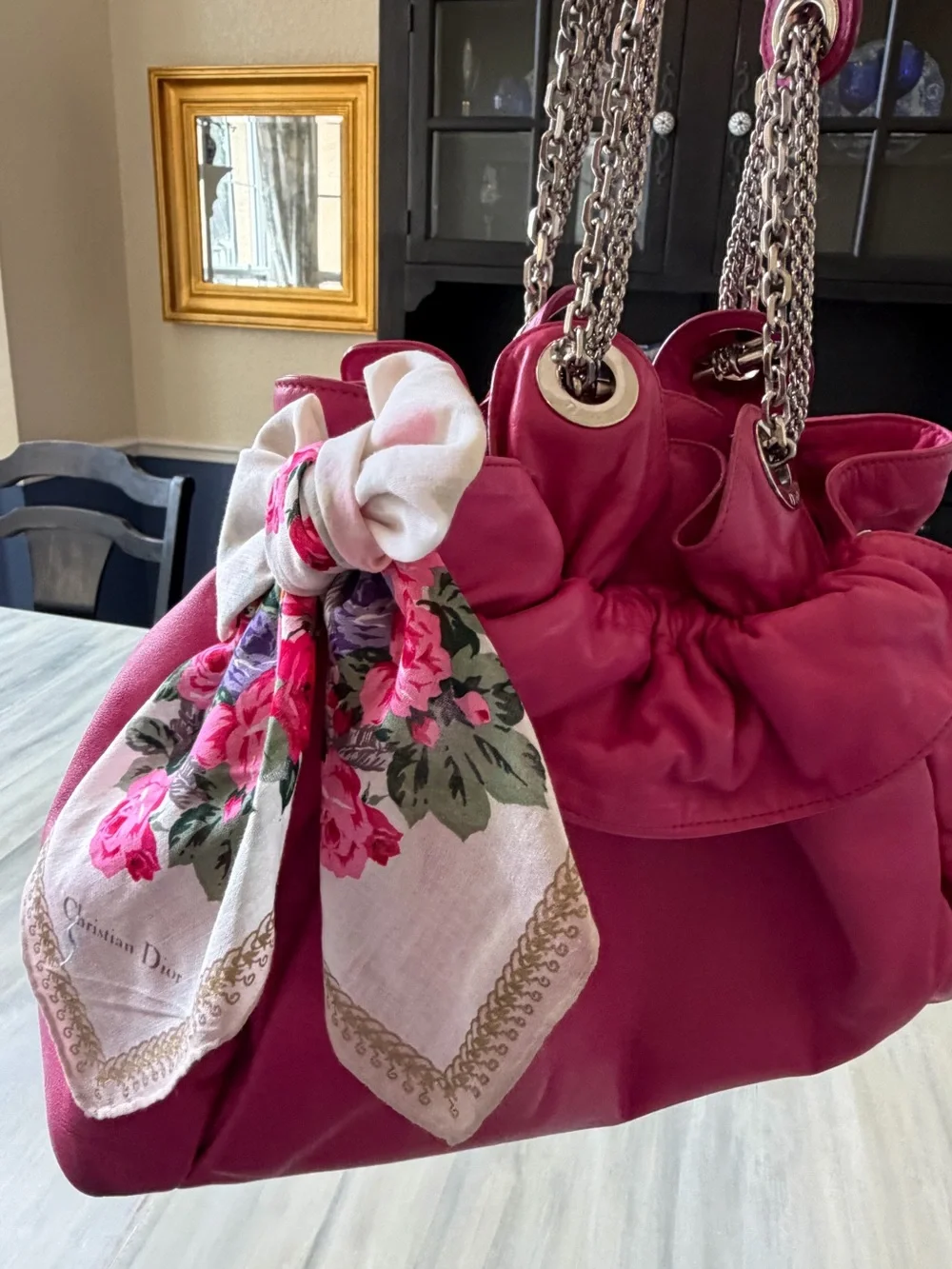 Dior Pink Floral Cottagecore Silky Scarf Bandana Headband Bag Scarf Neckerchief